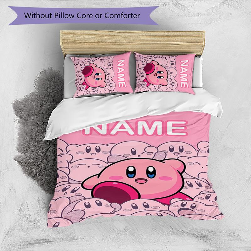 3pcs Kirby Cover Set - Personalized Name, HD Printed Bedding with 1 Cover and 2 Pillowcases - Perfect for Home Decor, Easy Care
