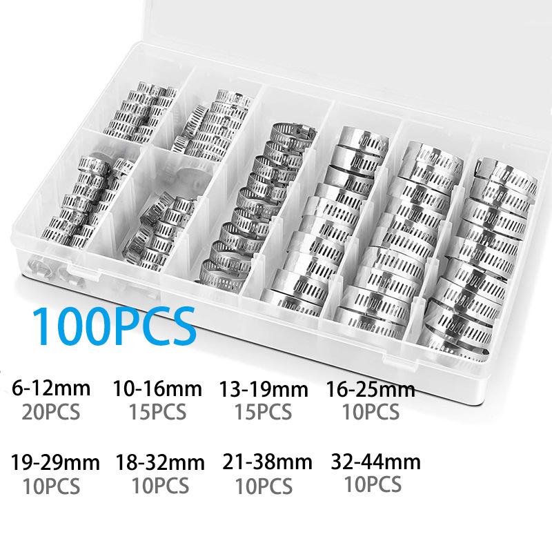 100-Piece Adjustable Worm Gear Hose Clamp Set for Soft Hoses