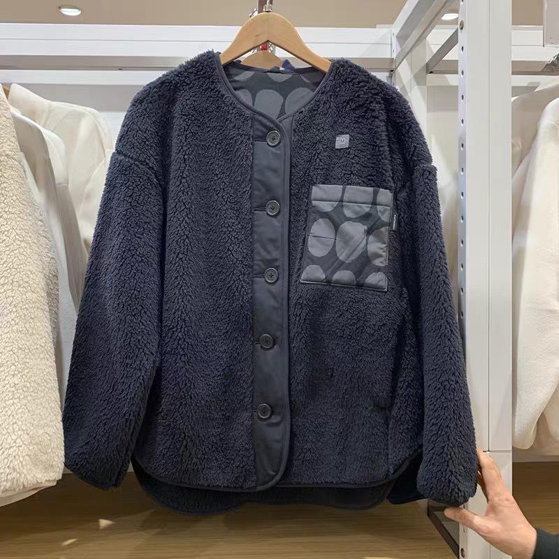 2025 Autumn Winter Women's Faux Lambswool Fleece Cardigan Jacket - Warm Round Neck Design