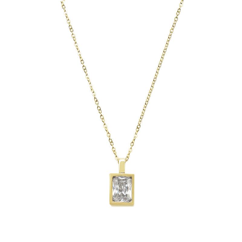 Elegant French-Style Color Zirconia Necklace with 18K Gold-Plated Titanium Clavicle Chain