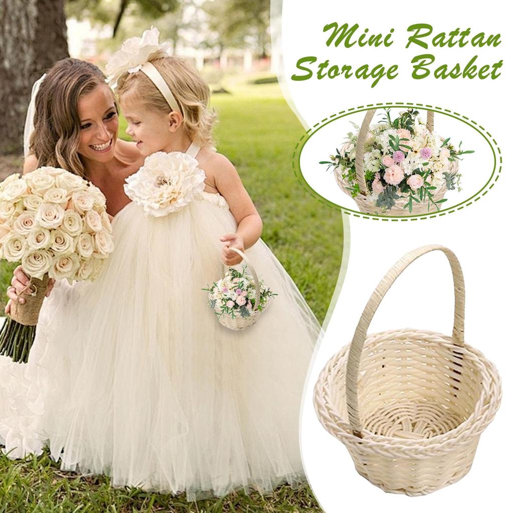 Mini Woven Flower Basket Plastic Rattan Woven Basket for Wedding Aesthetic Photography Props Decorative Container for Home Decor