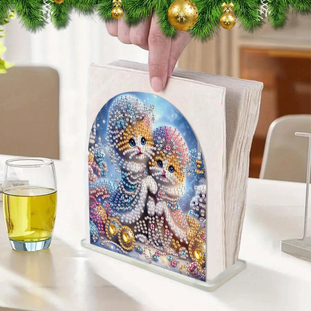 Diamond Painting Napkin Holder Rack Desktop Ornament Diamond Painting Tissue Storage Rack Acrylic Double Sided Xmas Table Decor
