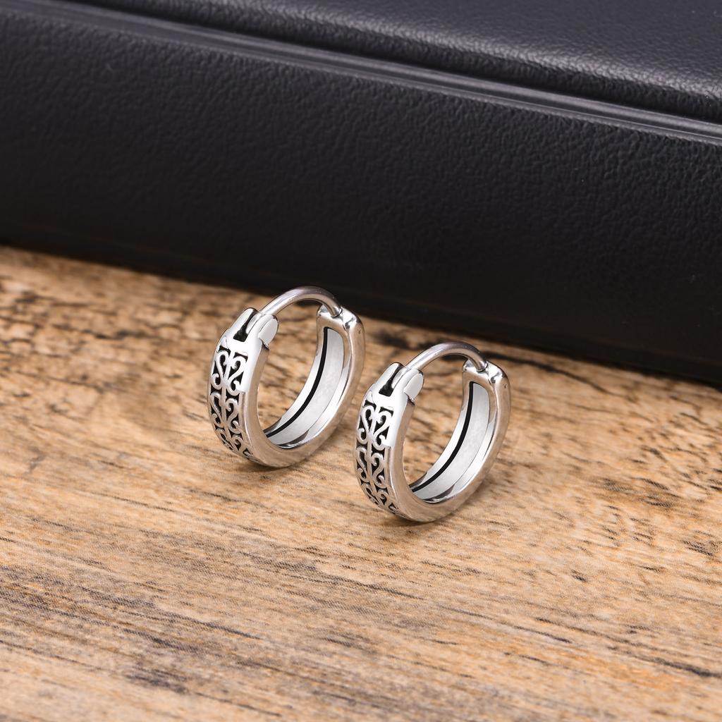 Mprainbow Mens Vintage Hoop Huggie Earrings, Waterproof Stainless Steel Punk Round Earring Gifts to Dad Father Boyfriend BFF