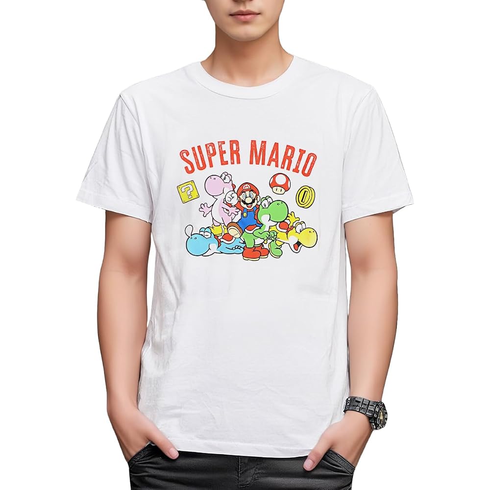 [Fine Plus] T-shirt Super Mario Colorful Yoshi Short Sleeve Merchandise Mario Yoshi