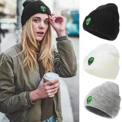Unisex Winter Knitted Hat Thickened Alien Embroidery Warm Anti-slip Windproof Solid Color High