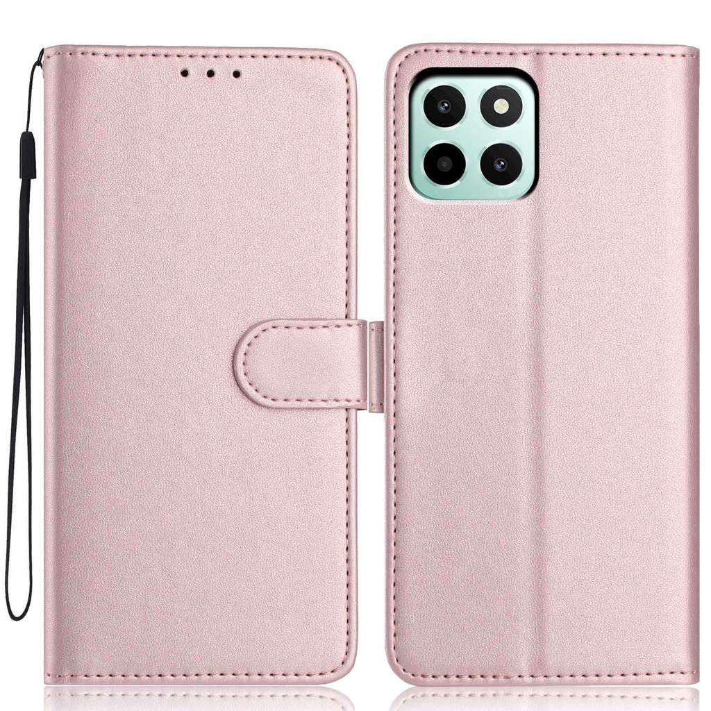 For Honor X6c 4G Wallet Case with Strap/Multiple Card Slots Solid Color Leather Stand Phone Cover