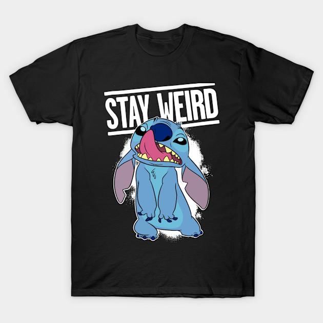 

Men Black Print T-shirt Stitch Stay Weird Funny Cartoon No-Cut Transfer Paper Print Cotton Tshirt 4XL