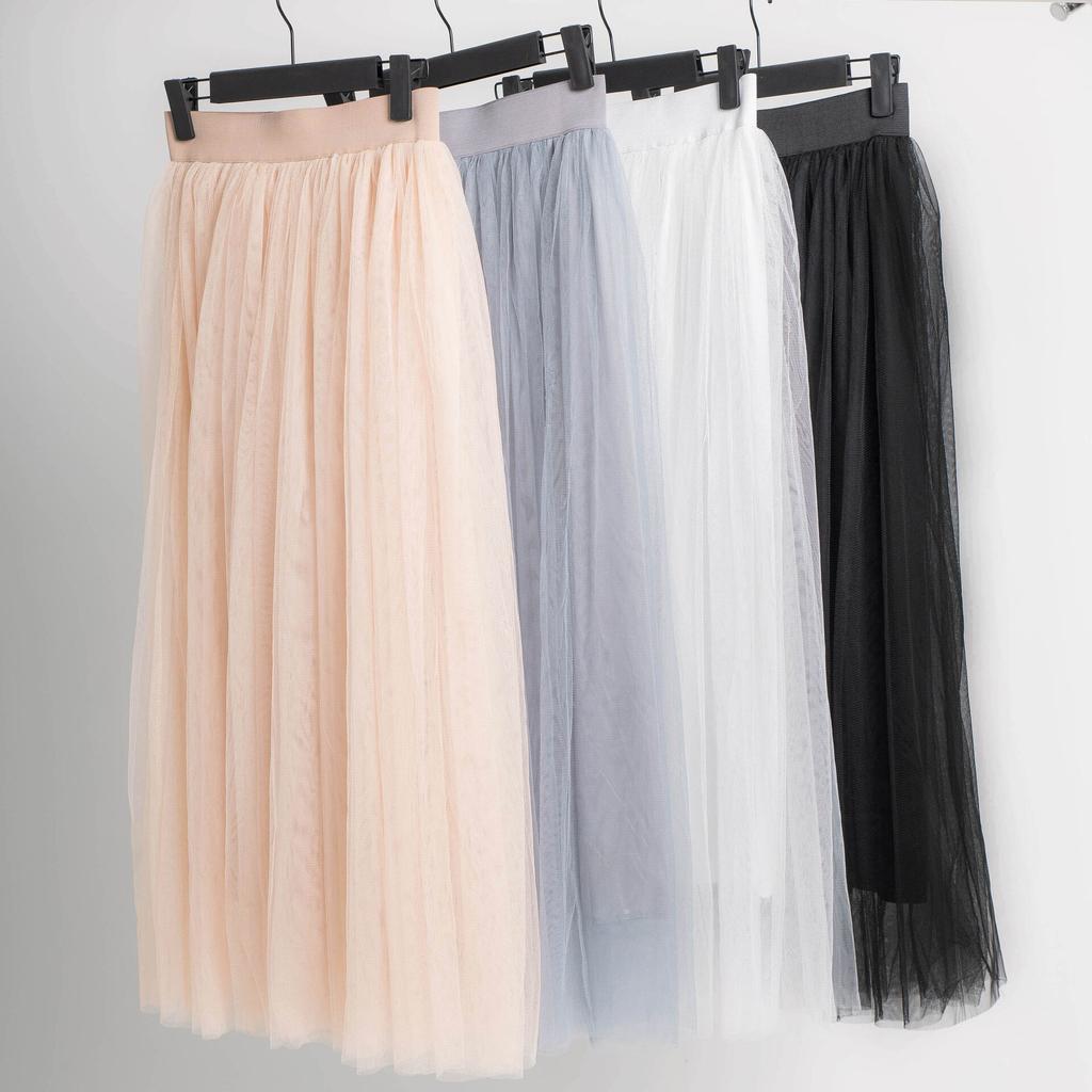 Gonna Midi A Strati In Tulle Elasticizzata Vita Alta Easyoyo, Tutù Trasparente A-Line Colore Albicocca, Taglia Unica (S-XL)