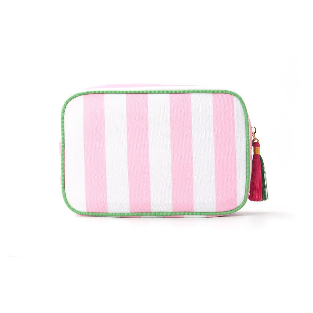 Bolsa de Maquiagem de Viagem Simples e Moderna Com Franjas Listradas Para Armazenamento Portátil de Cosméticos
