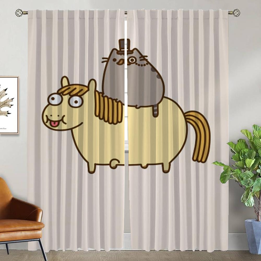 Pusheens Curtains for Living Room Curtain Tulle for Bedroom Shades Partition Halloween Decoration Curtains 2 Pieces Kitchen Home