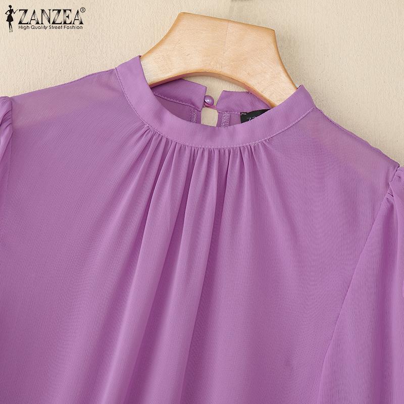 ZANZEA Dámská ležérní halenka s vysokým stojáčkem, volného střihu, jednobarevná, s 3/4 rukávem