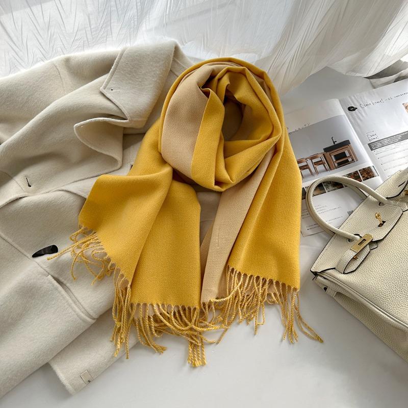 Solid Color Imitation Cashmere Scarf Women's Winter Thickened Double-sided Warm Scarf Cold-proof Outer Long Shawl