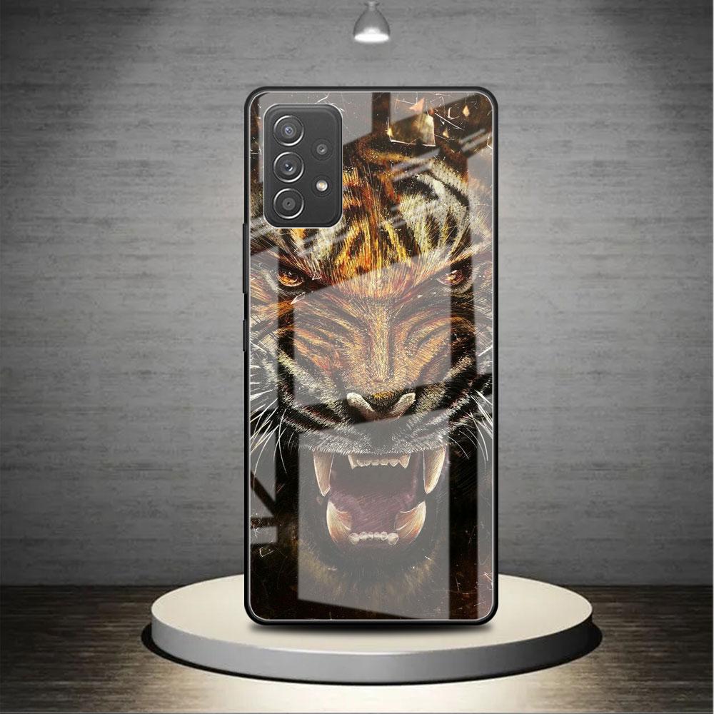 

Стеклянный чехол для Samsung Galaxy A52 A71 A50 A51 A70 A21s A31 A72 A10 A12 A30 A22 5G, чехол для телефона Лев Волк Samsung A03