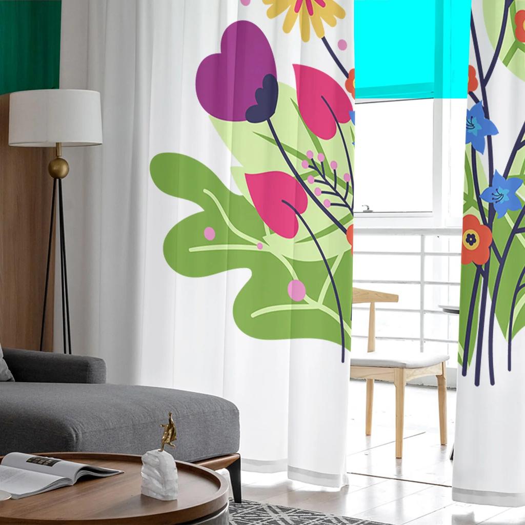 Geometrický květinový tylový závěs Dekor oken domácí kanceláře Ložnice Kuchyň Balkon Moderní průsvitný závěs