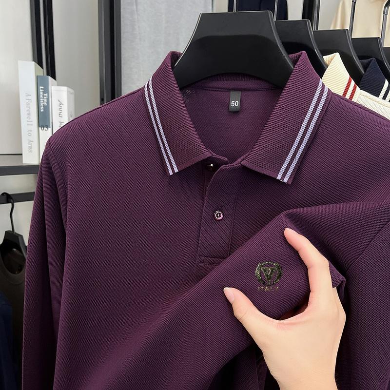 Cotton Luxury Quality Men's Polo Shirt Lapel Long Sleeve T-Shirt Autumn Print Breathable Fashion Business Trend Menswear