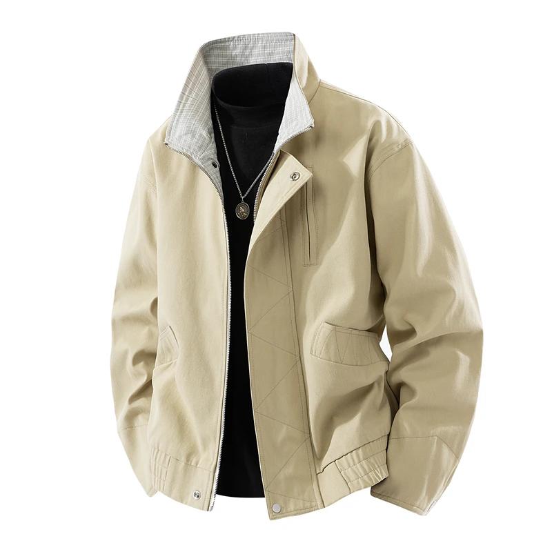 Men's Retro Stand Up Collar Jacket Autumn Long Sleeve Windproof Stand Collar Zip-Up Top Versatile Casual Sport Outerwear Coat