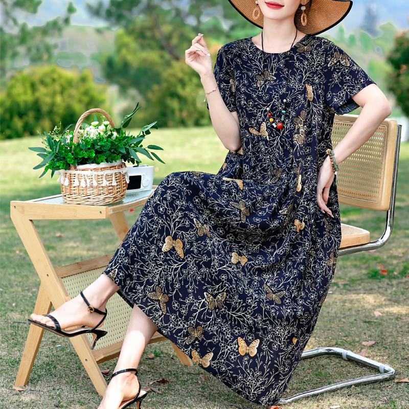 Summer Casual Women's Dresses Vintage Clothes Plus Size Short Sleeve Elegant Long Dress