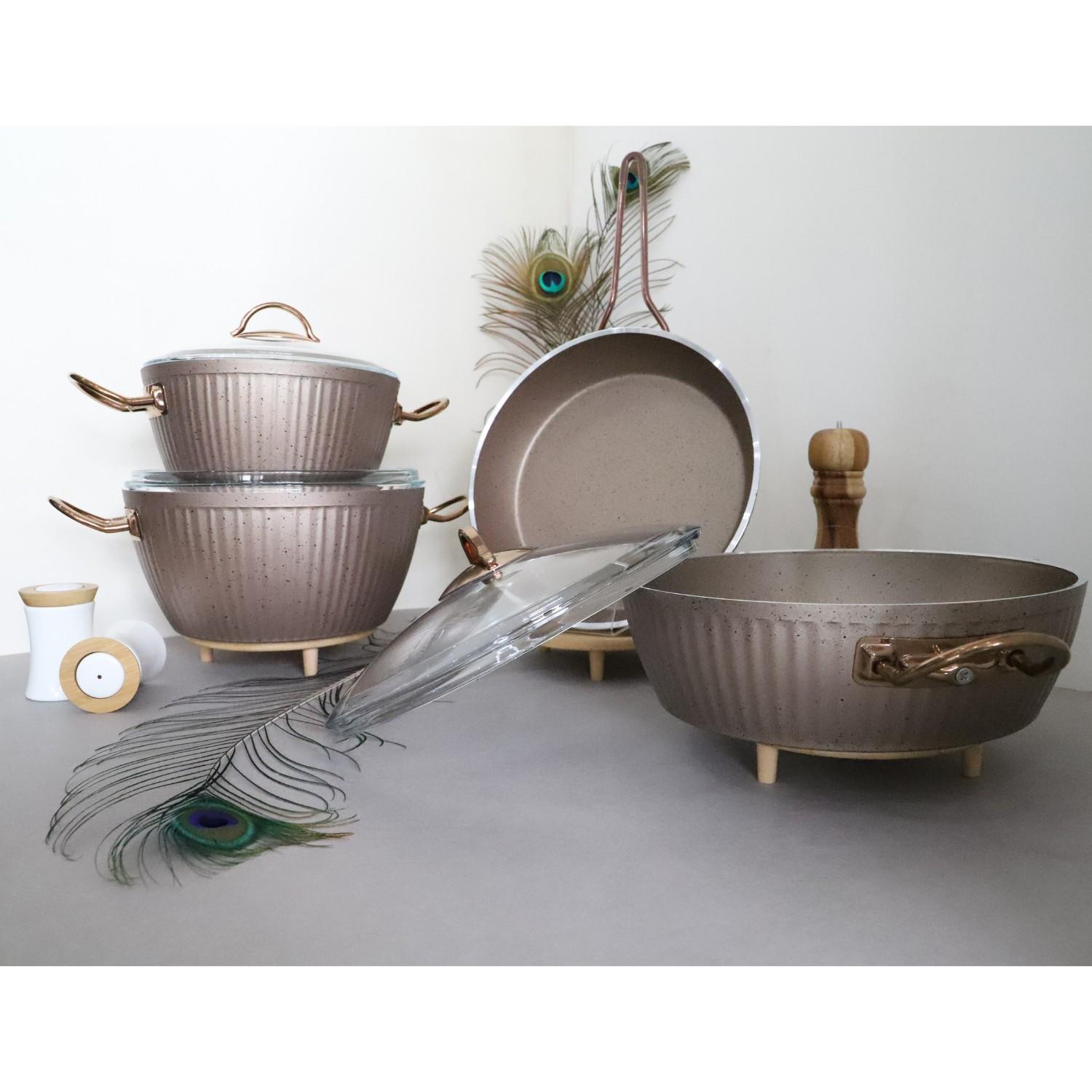 

Işılşı Набор гранитной посуды из 7 предметов с медно-металлической ручкой