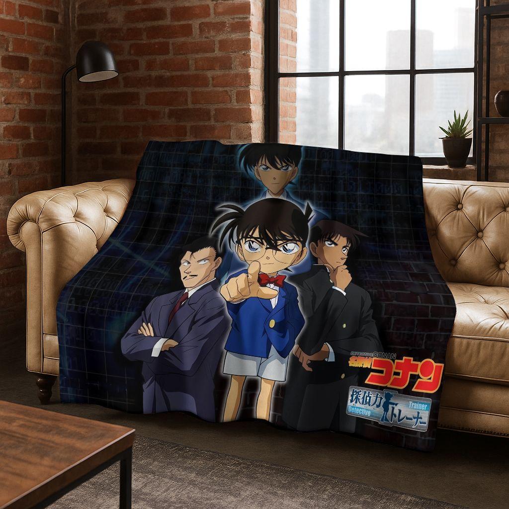 Retro Anime Detective Conan Cartoon Flannel Blanket,Warm and Cozy Soft Throw Blanket for Home Bedroom Bed Sofa Picnic Cover Kids