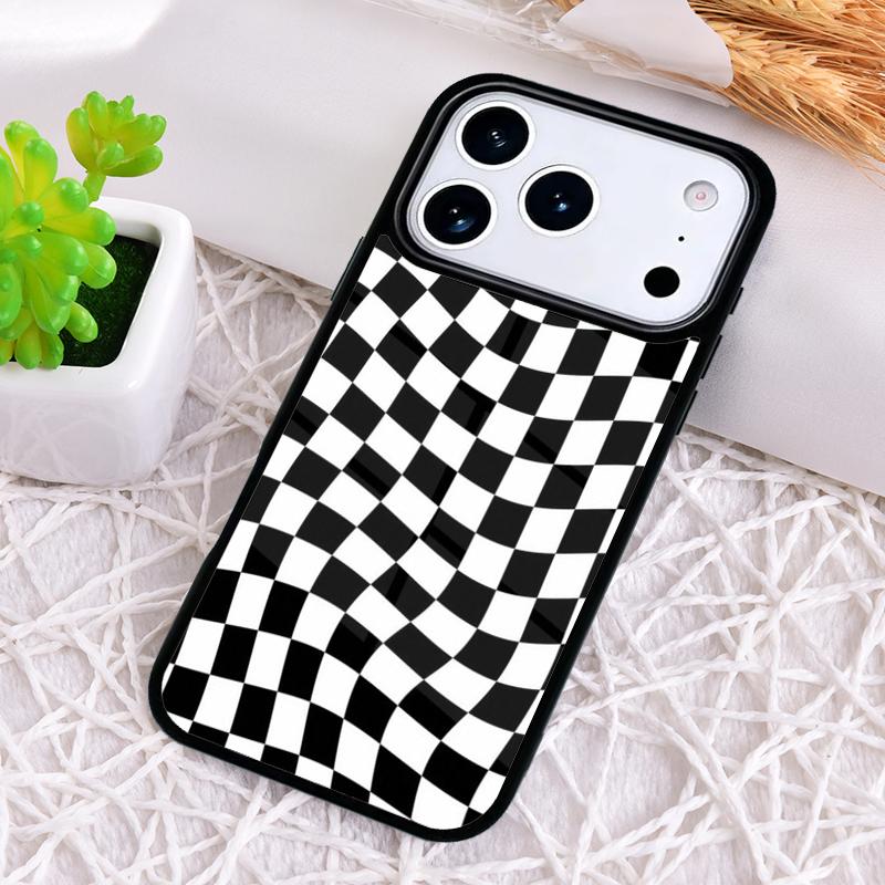 Luxury Chessboard Grid Love Heart Phone Case for iPhone 17 Air 16 15 11 12 14 13 Pro Max Shockproof Cover