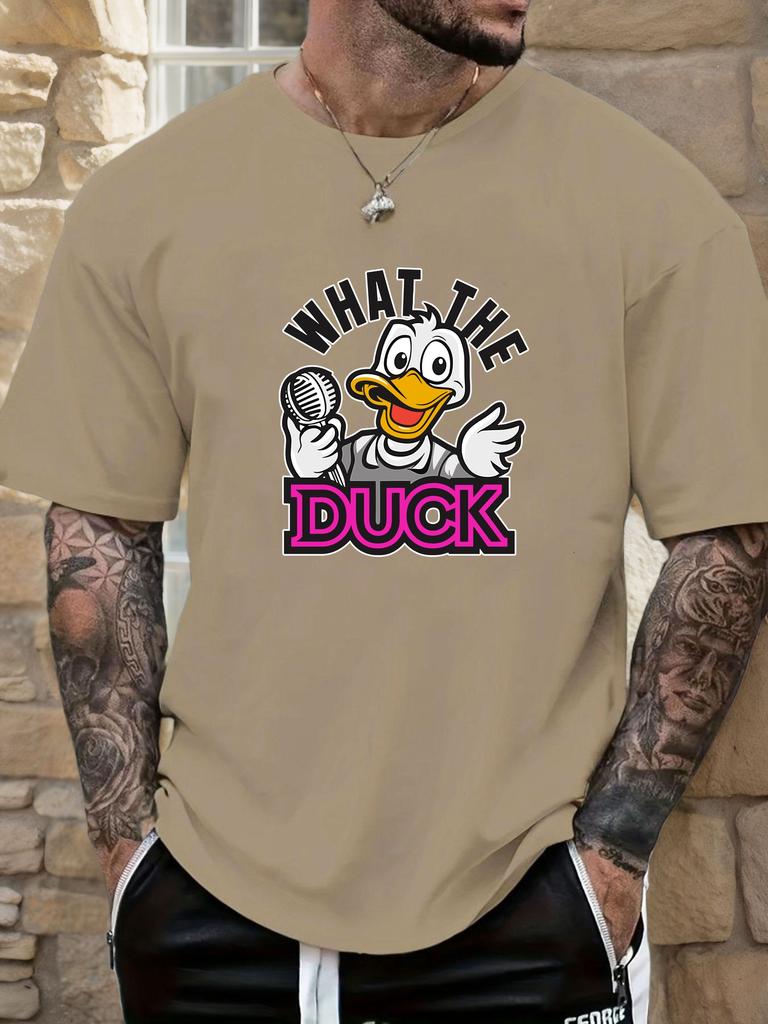 Mens WHAT THE DUCK Cartoon Duck Graphic Cotton TShirt Short Sleeve Breathable Comfort Fit Soft Light Casual Daily Wear Top