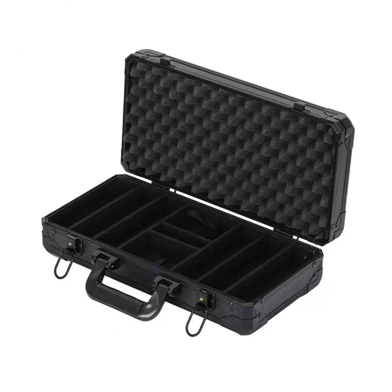 K-Type Aluminum Alloy Black Poker Chip Case with Pull Rod, Holds 300-1000 Chips