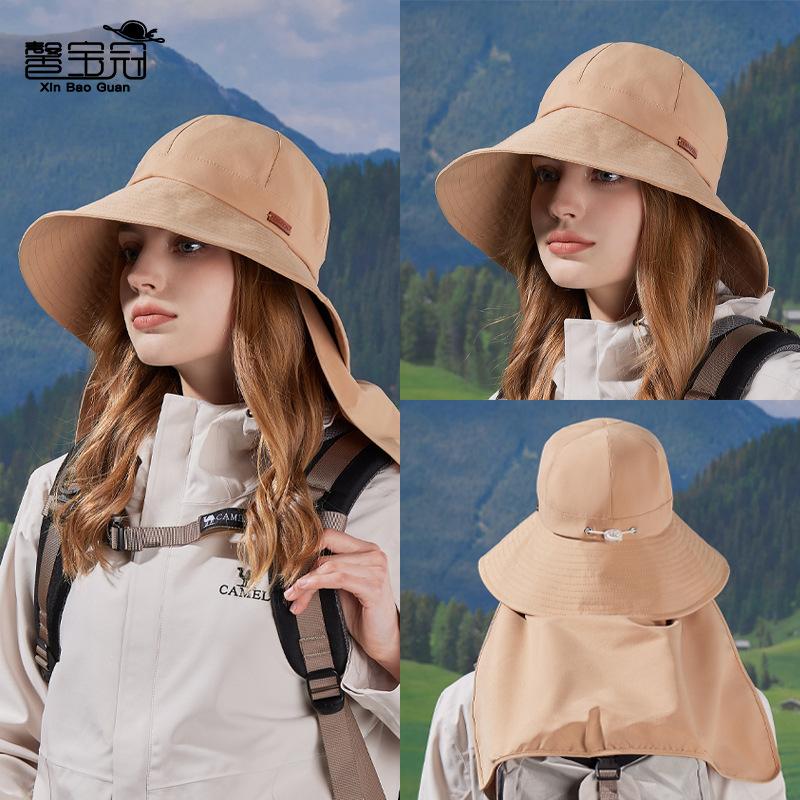 Summer big eaves shawl neck bucket hat men's outdoor mountaineering fishing hat big head circumference sunshade sun protection hat children