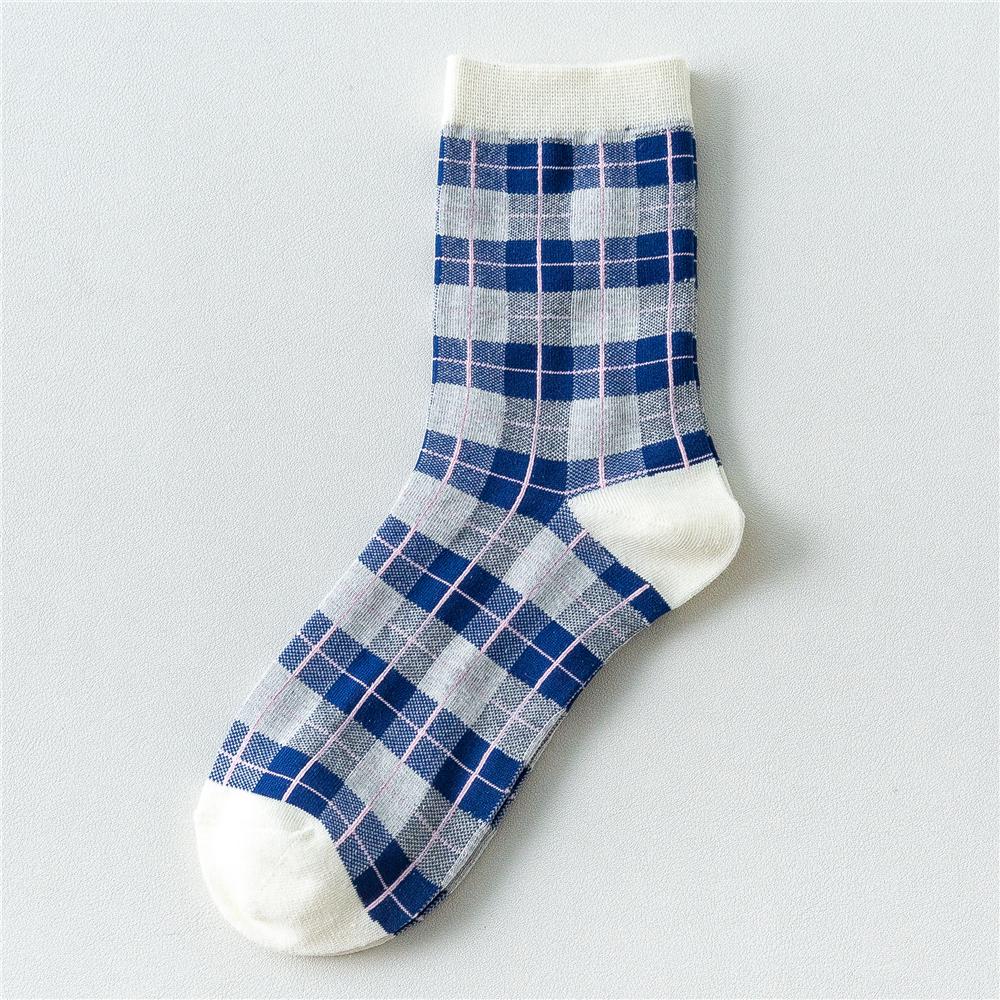 

Английский стиль Осень Весна Темно-синие Хлопковые Носки Винтажные Полосатые Клетчатые Прерийные Клетчатые Шикарные Преппи Носки средней длины Дропшиппинг