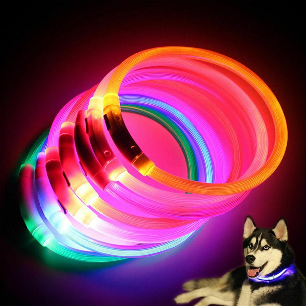 Led Glowing Dog Collar 3/Light Modes Luminous Night Charge Light 50Cm Prevention Pet Rechargea Safety Flashing Glow Dc5V Usb Red