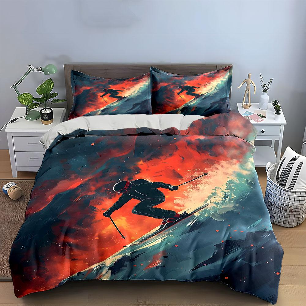 Skier with fiery background. Bedding sets Duvet cover sets Duvet covers Pillowcases(1 * Duvet Cover 2 * Pillowcases without duvet insert)