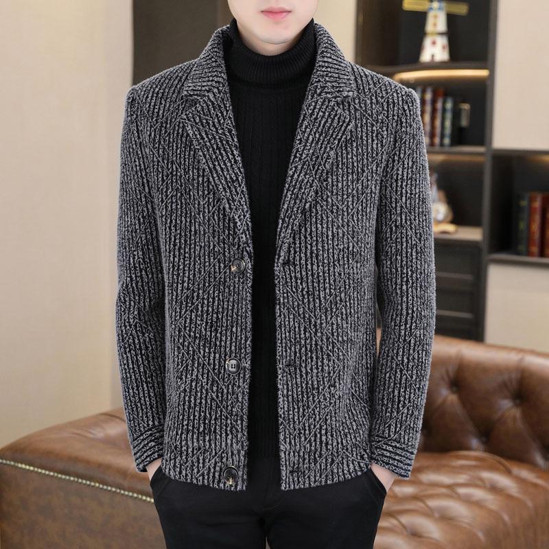 

Мужское полосатое пальто средней длины с воротником-стойкой, тренч, 2023 Осень/Зима, молодежное, плюс хлопок, утолщенное. 3XL 155-170 lbs