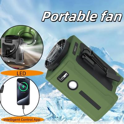10000mAh Portable Waist Hanging Neck Fan Strong Cooling Wind Outdoor Work Fan for Camping Searchlight Travel Farms Fishing