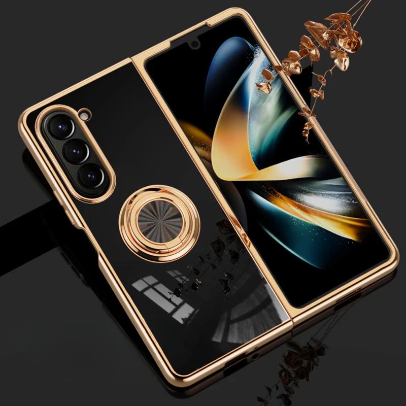 Electroplating Magnetic Ring Holder Phone Case for Samsung Galaxy Z Fold 6 5 4 Fold6 Fold5 Fold4 5G Shockproof Hard Shell Cover