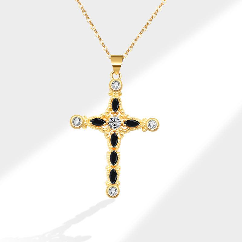 Heart Cross Zircon Pendant Necklace Delicate Clavicle Chain Fashionable Women Jewelry Accessory