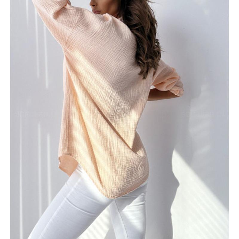 DIMANAF 2024 Nová letní halenka nadměrné velikosti volná dámská košile ležérní topy s dlouhým rukávem základní trička jednobarevná