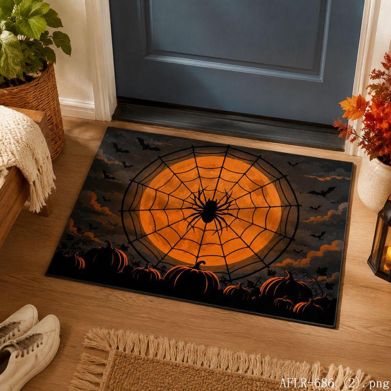 Halloween Pumpkin Spider Skeleton Bat Door Mat Gothic Non-Slip Entry Rug Spooky Floor Carpet Decor