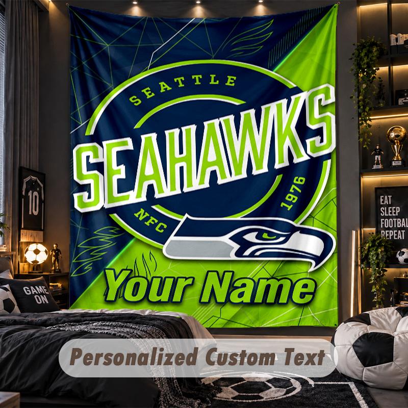 Gobelin Seattle Seahawks Z Imieniem Tekst Personalizowany Dekoracja Ściany Domu