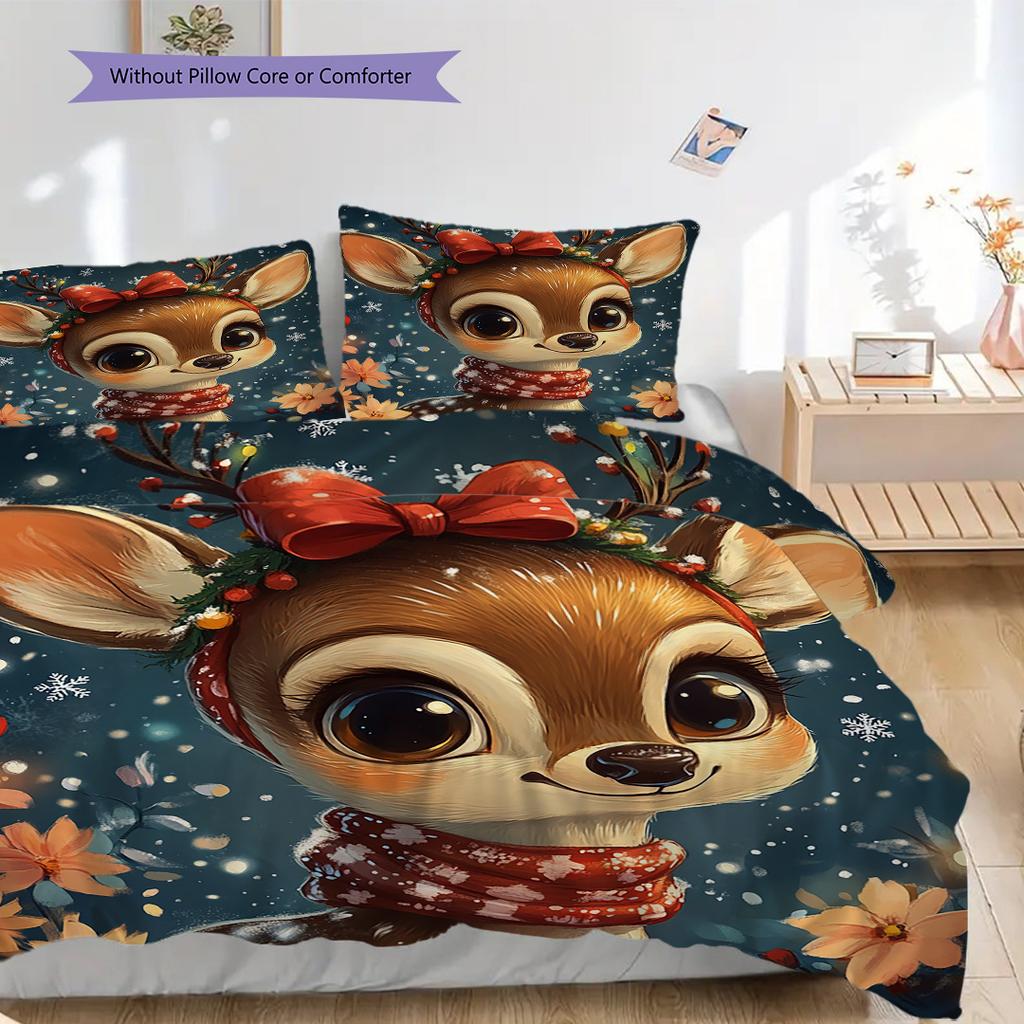 Elk Pattern Bedding Quilt Set Quilt Cover Pillowcase Home Decoration Birthday Gift (1 * Duvet Cover + 2 * Pillowcase, Without Core)