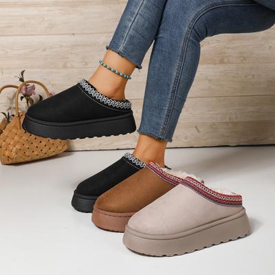 Foreign Trade Large Size Autumn and Winter New Lace Fashion Snow Boots Women's Shoes Half-drag Cotton Shoes Thickened Plush Slippers Women