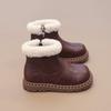 Girls Boys Kid's Winter Hightop Leather Cotton Boots Keep Warm Chelsea Snow Bootie Children's Hightcut Platform Shoes with Plush