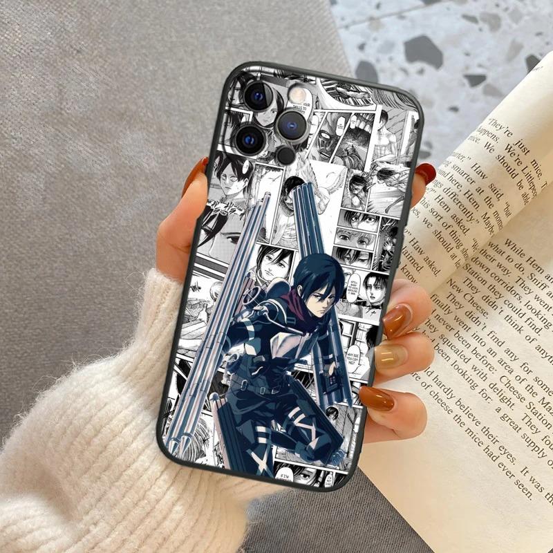 Attack On Titan Eren Jaeger Phone Case For iPhone 15 13 14 12 11 Pro MAX XR X XS SE 7 8 Plus Mini Soft Black Anime Mobile Case