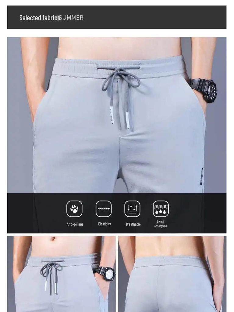 Herren Eis Seide Atmungsaktiv Slim Straight Lässige Sommerhose