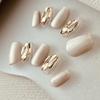 Jingyue Si Handmade Nude Rhinestone Press-on Nails - Light Luxury Manicure Stickers in Milk Tea Color with Cat Eye Tips