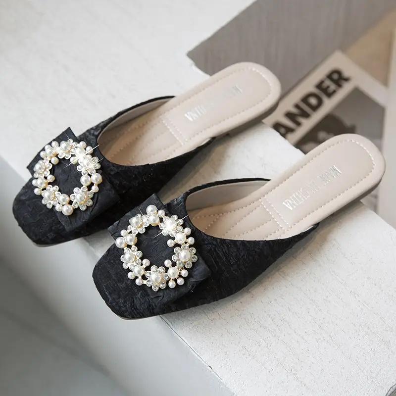 Fashion Woman Slippers Square Toe Flat Shoes for Women Wholesale 2025 Trend Sandals Chic and Elegant Casual Pvc On Sale New Style Slides