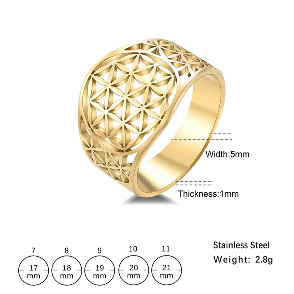  Flower of Life Rings Stainless Steel Hollow Sacred Mandala Ring for Women Men Spiritual Jewelry Gift