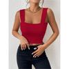 Tanktop met vierkante hals, brede schouderbanden, crop tops, dames, zomer, camis, effen kleur, hemdje, mode, buis, vrouwelijk, mouwloos, cropped vest, Y2K-kleding