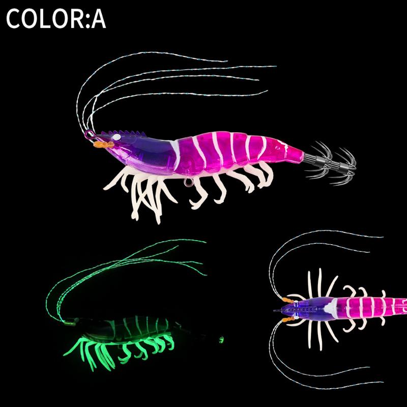 Shrimp 105Mm 12G Squid Jig Luminous Horizontal Slow Sinking Lure Webfoot Wood Shrimp Octopus Bait Squid Cuttlefish Fishing