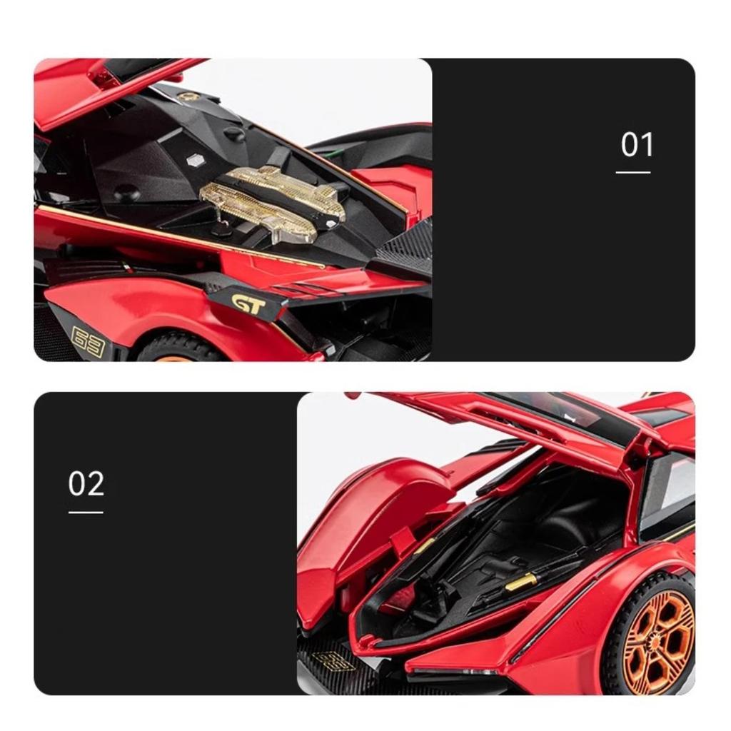 Lamborghini V12 Vision GT Gran Turismo Supercar Modellauto aus Metall, Maßstab 1:32, Druckguss, mit Sound und Lichteffekten, Spielzeug für Kinder, Geschenkidee für Kinder