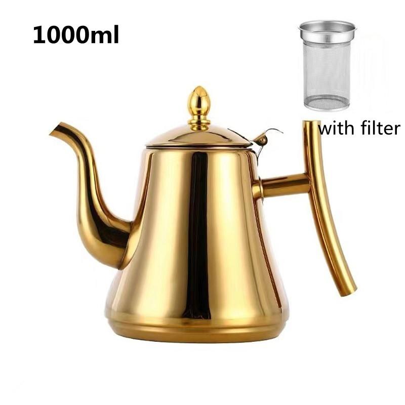 1.0L/1.5L/2.0L Stainless Steel Teapot, Tea Kettle with Removable Infuser for Loose Flower Tea Coffee Kettle for Stovetop Safe