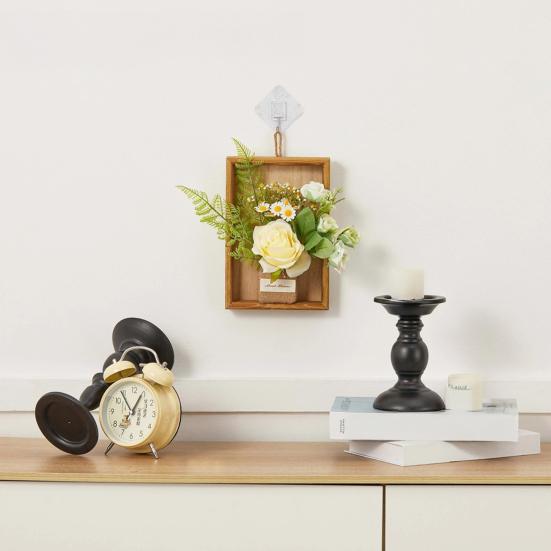 Artificial Plants Wall Decor, Rustic Farmhouse Wall Hanging Planter, Vintage Wood Framed Fake Plants Holder for Indoor Living Room, Kitchen, Bedroom